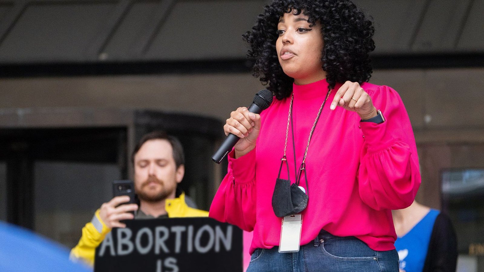 An African American Woman Giving a Speech at Abortion Protest